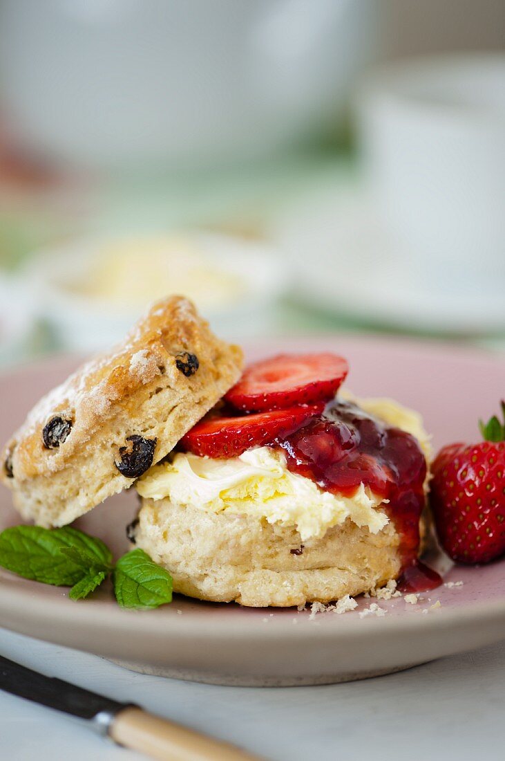 Biscuit mit Erdbeeren und Clotted Cream