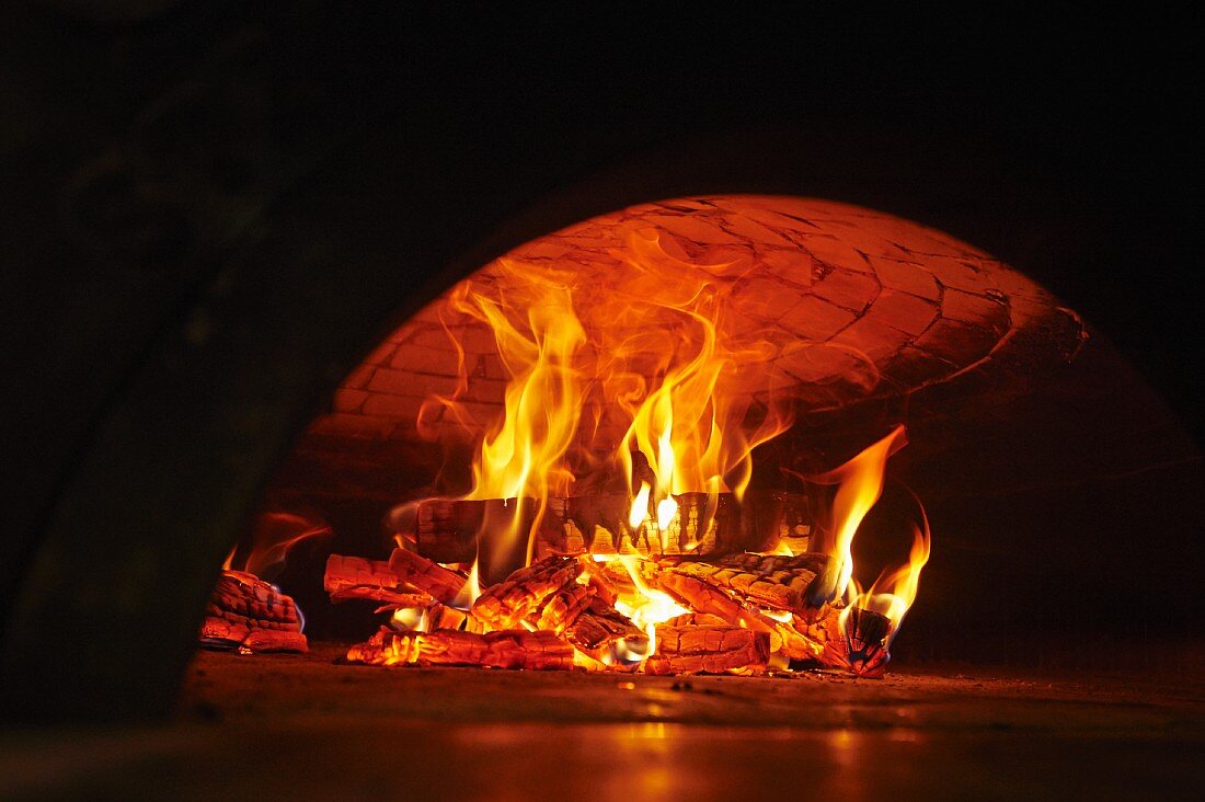 Neapolitan pizza in a wood-fired oven