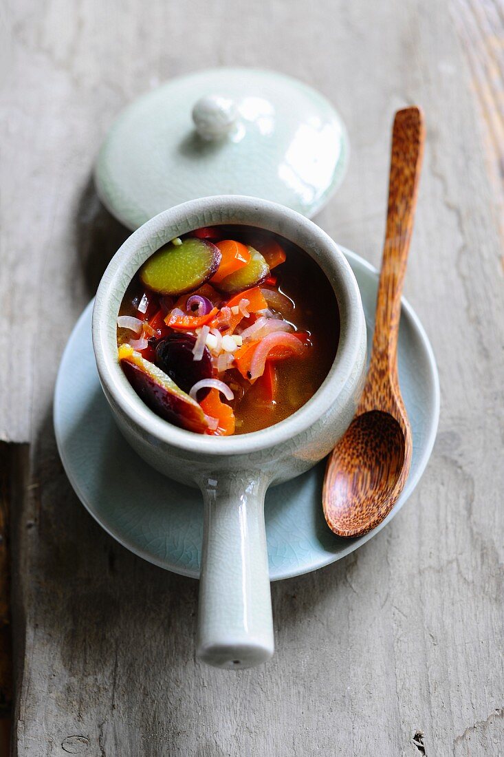 Chilli soup with damsons