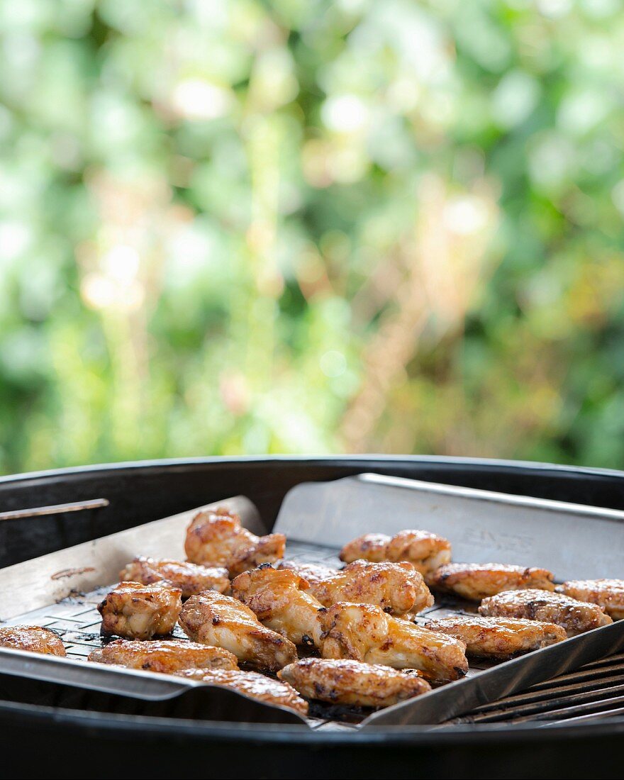 Chicken wings on a barbecue