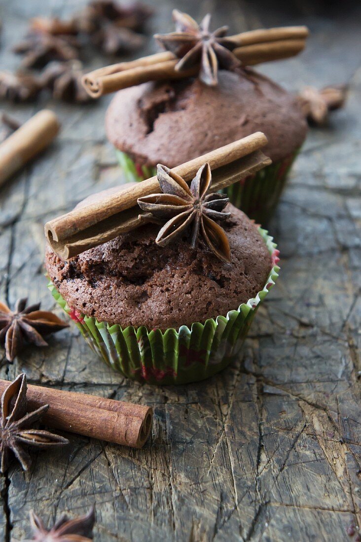 Chocolate muffins with cinnamon and star anise