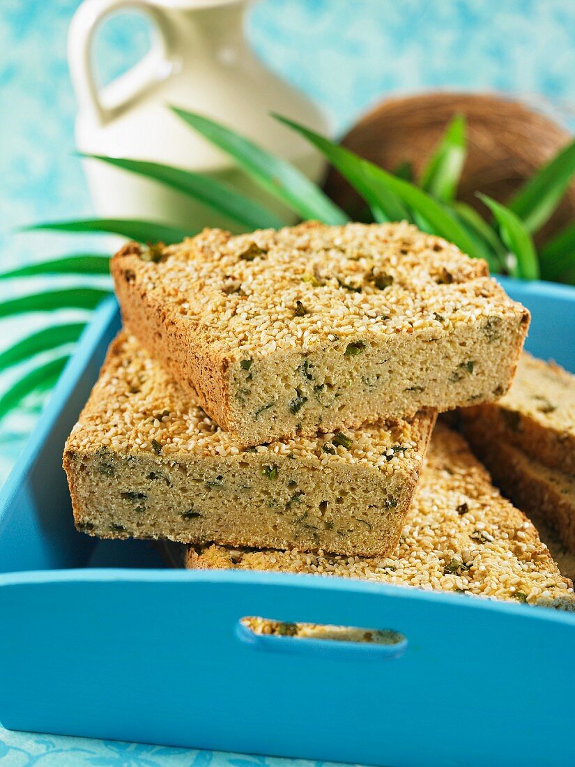 Sesame seed and coconut bread with herbs