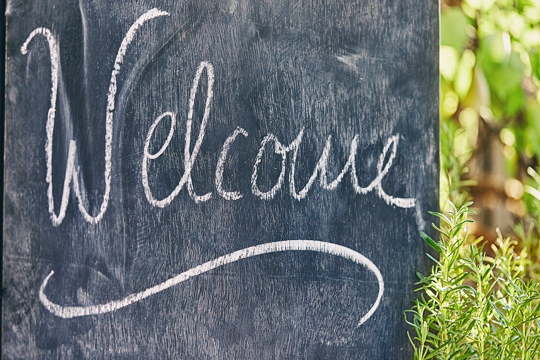 A Welcome board for a garden party