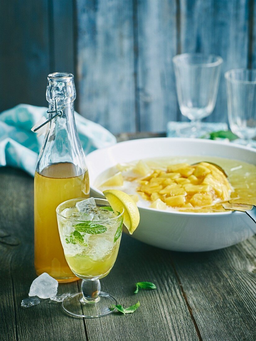 Elderflower syrup with Hugo and pineapple punch from Hawaii