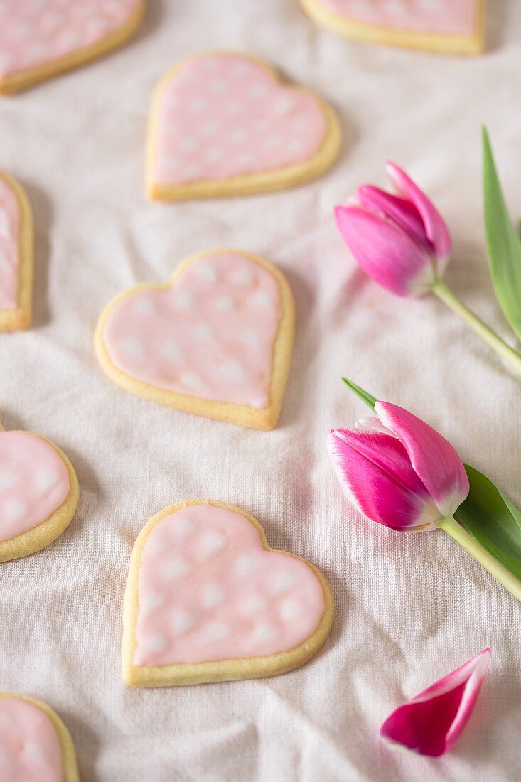 Pink heart-shaped biscuits Mother's Day