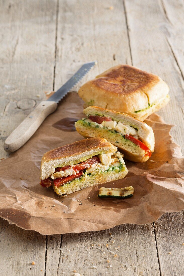 Panini with grilled vegetables and vegan cheese
