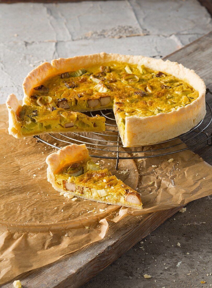 Vegan Quiche Lorraine with with a vegetable cream topping