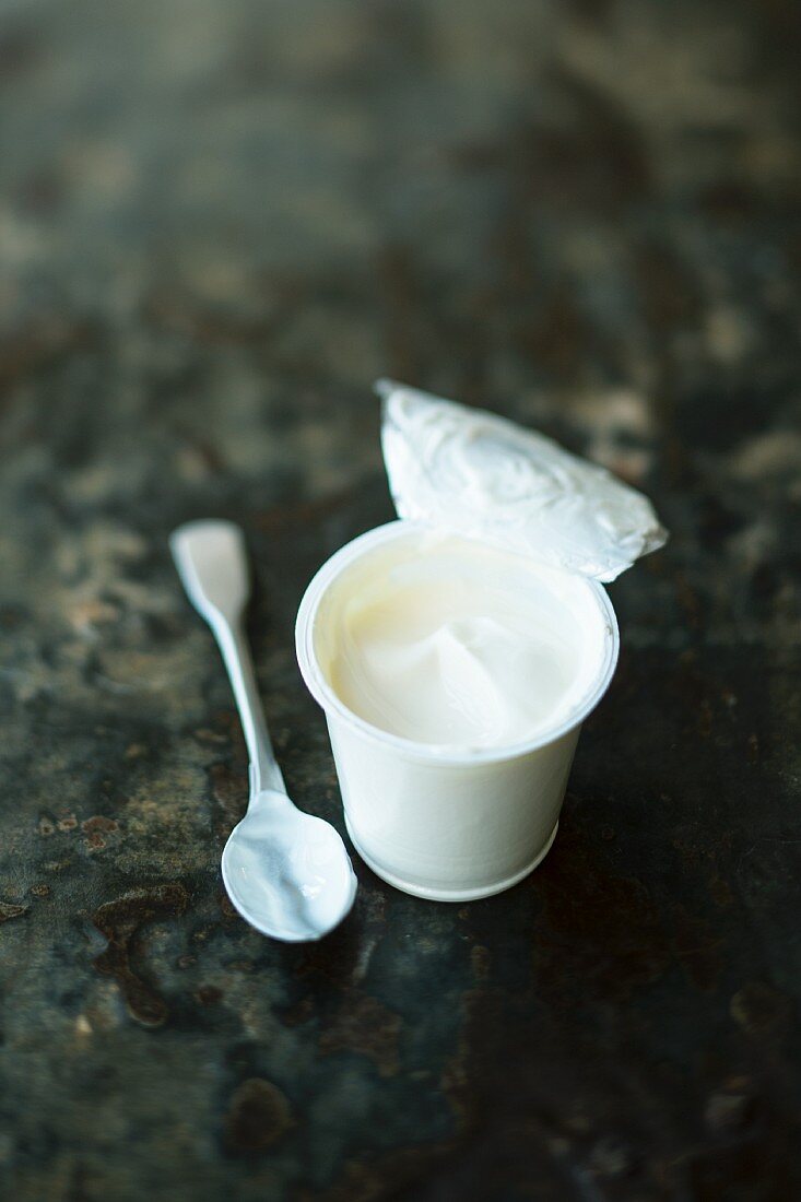 Natural yoghurt in pot