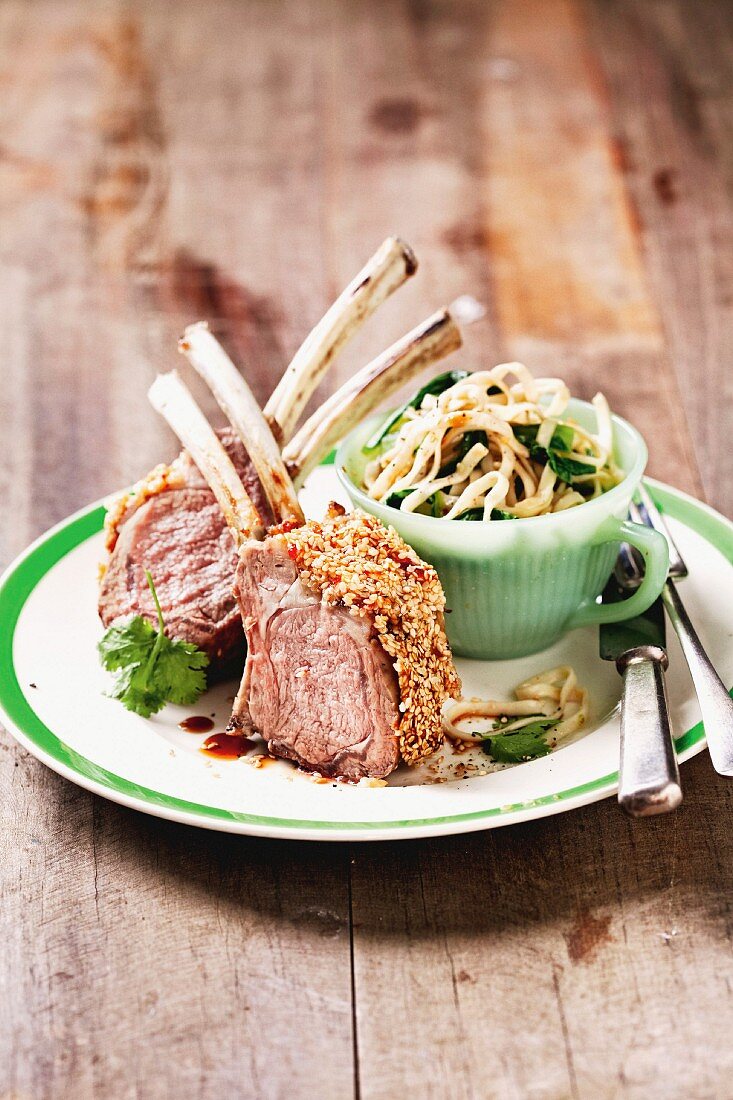 Lamb chops with a sesame seed crust