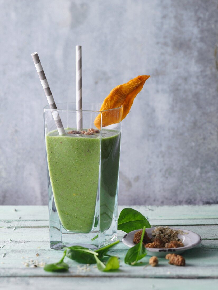 A fitness smoothie with chard, spinach, hemp and chia seeds