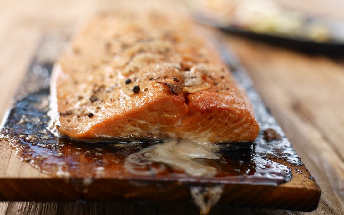 Cedar wood-grilled salmon