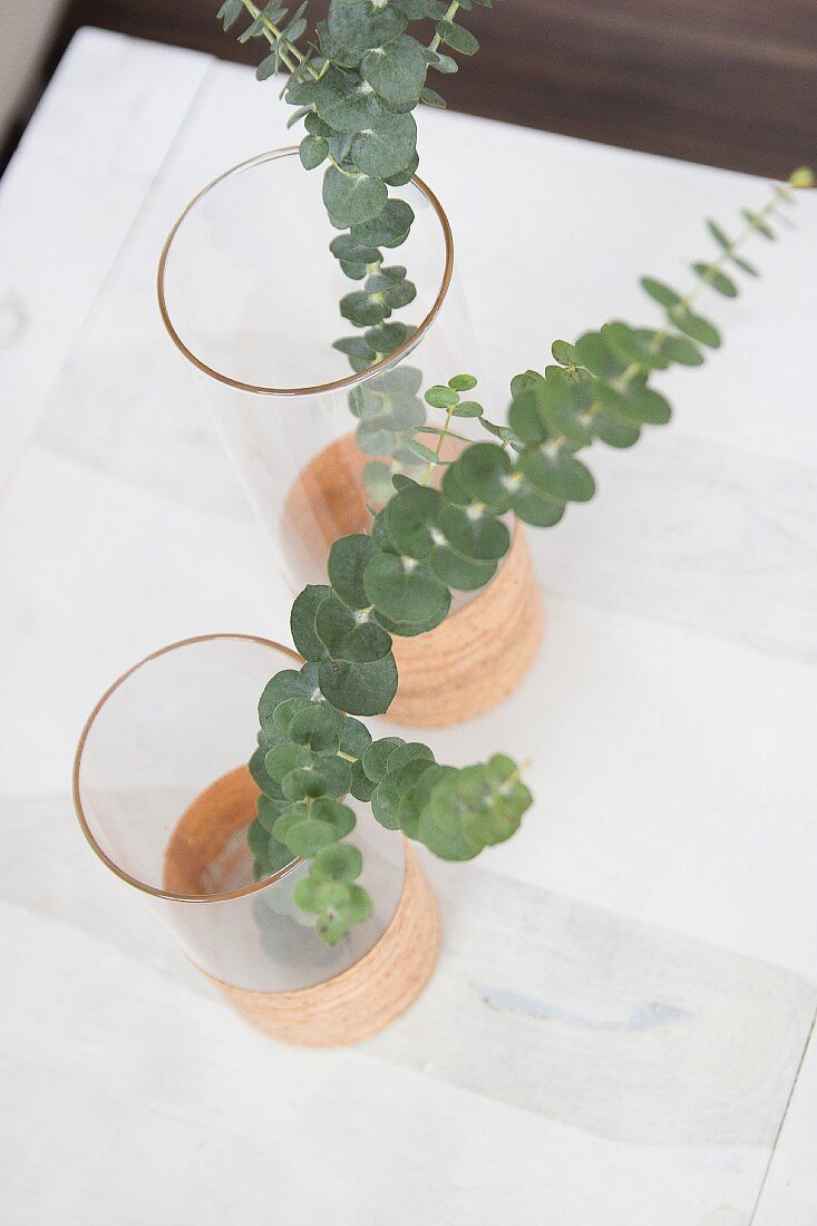 Glass vases with cork decoration