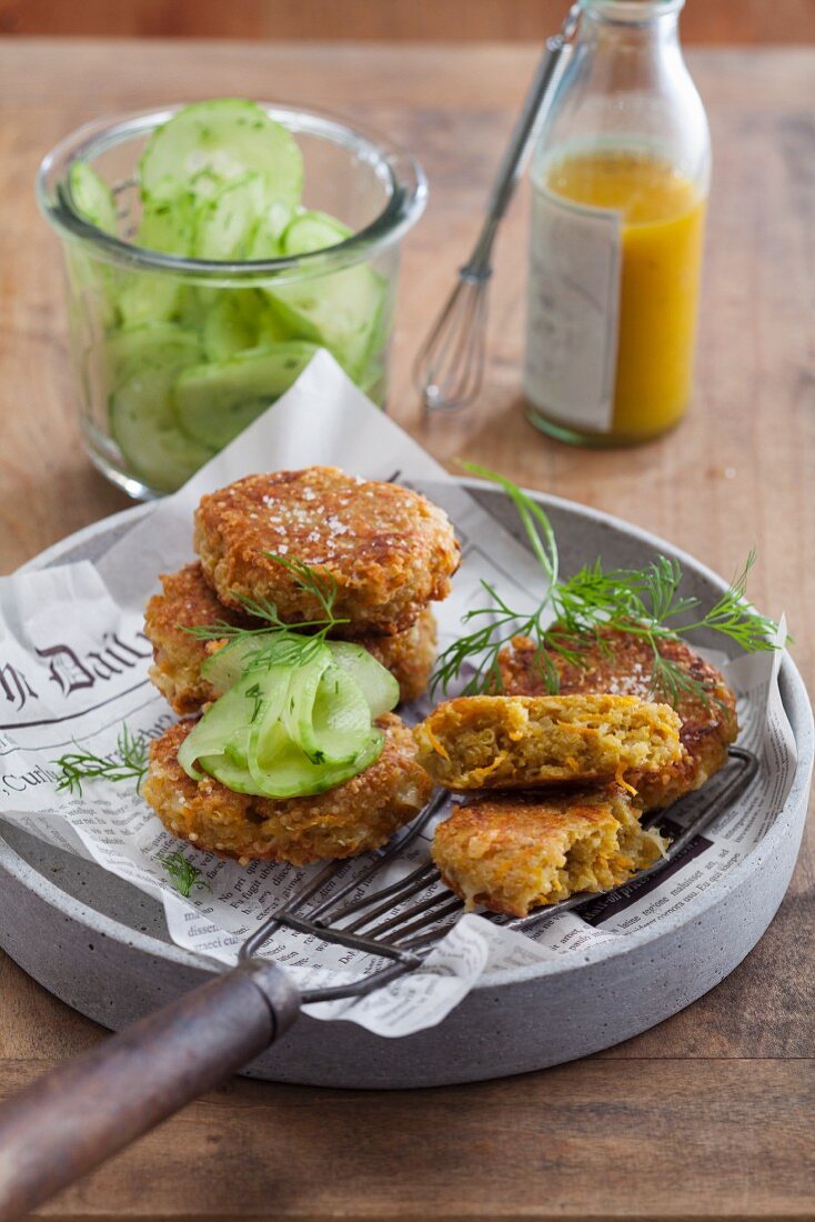 Quinoa and banana fritters with cucumber salad