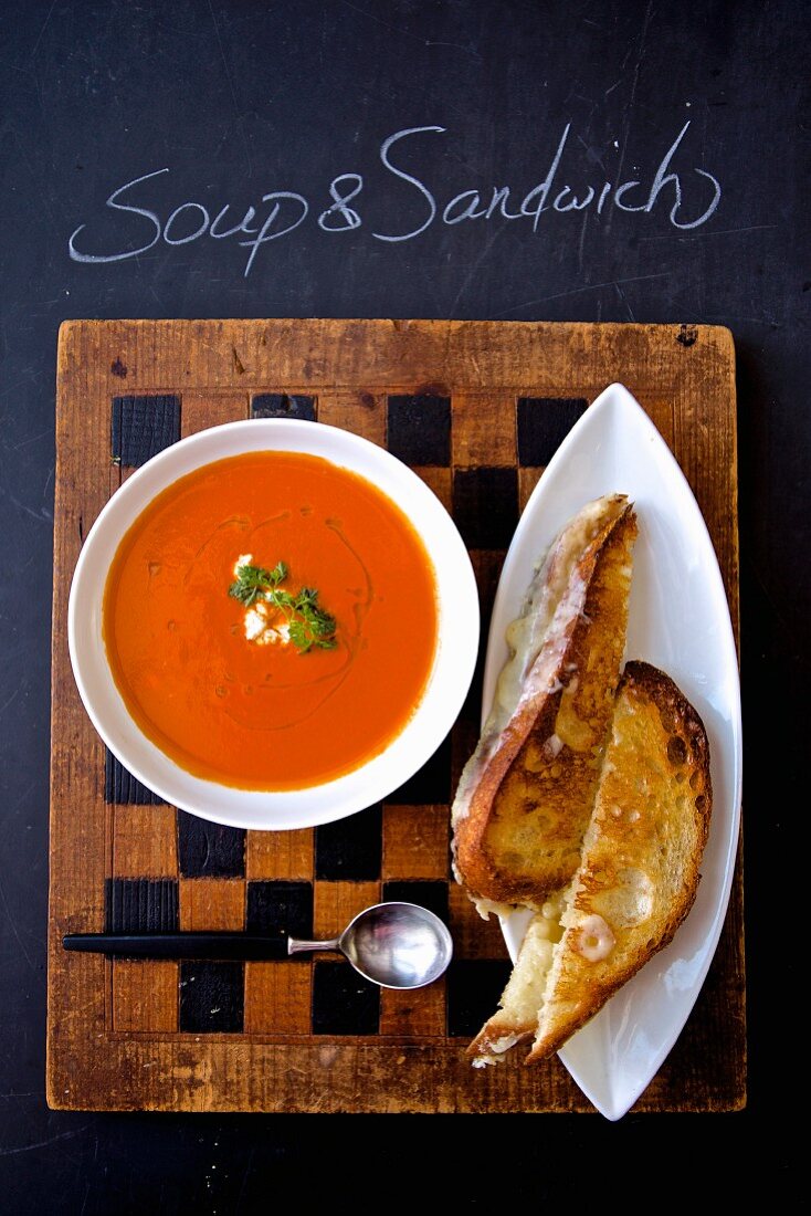 Tomato soup with grilled sandwiches