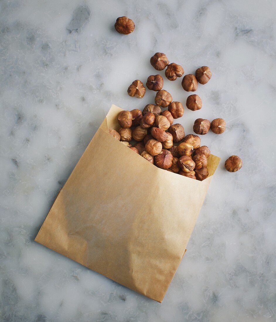 Hazelnuts in a paper bag