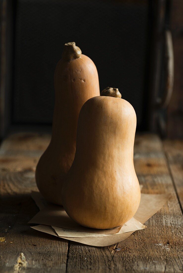 Butternut squash on a wooden table