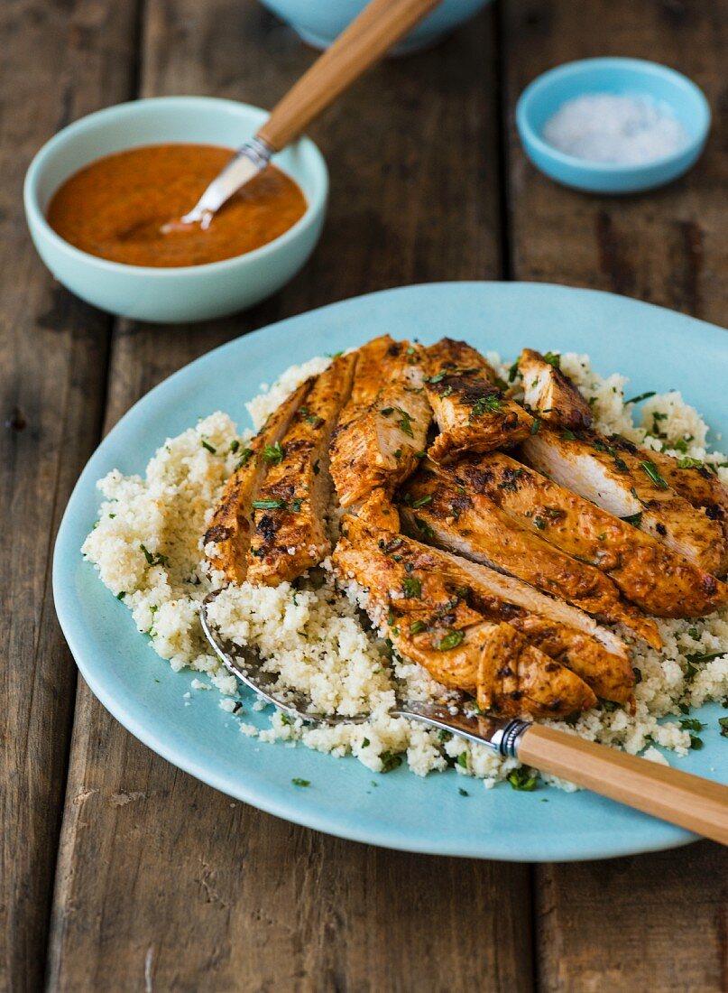 Harissa chicken on a bed of couscous