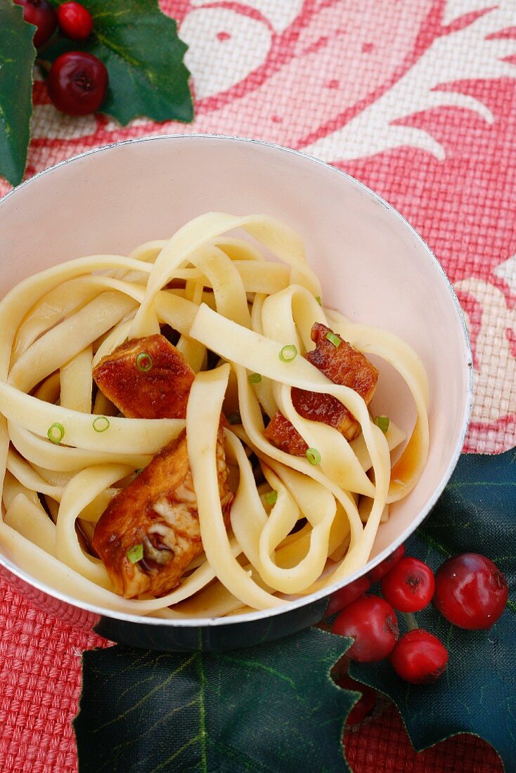 Tagliatelle with fried duck breast