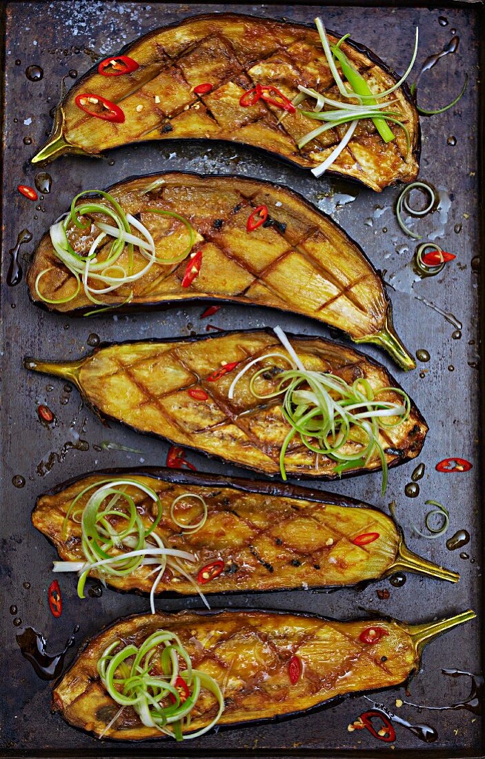 Roasted aubergines with miso