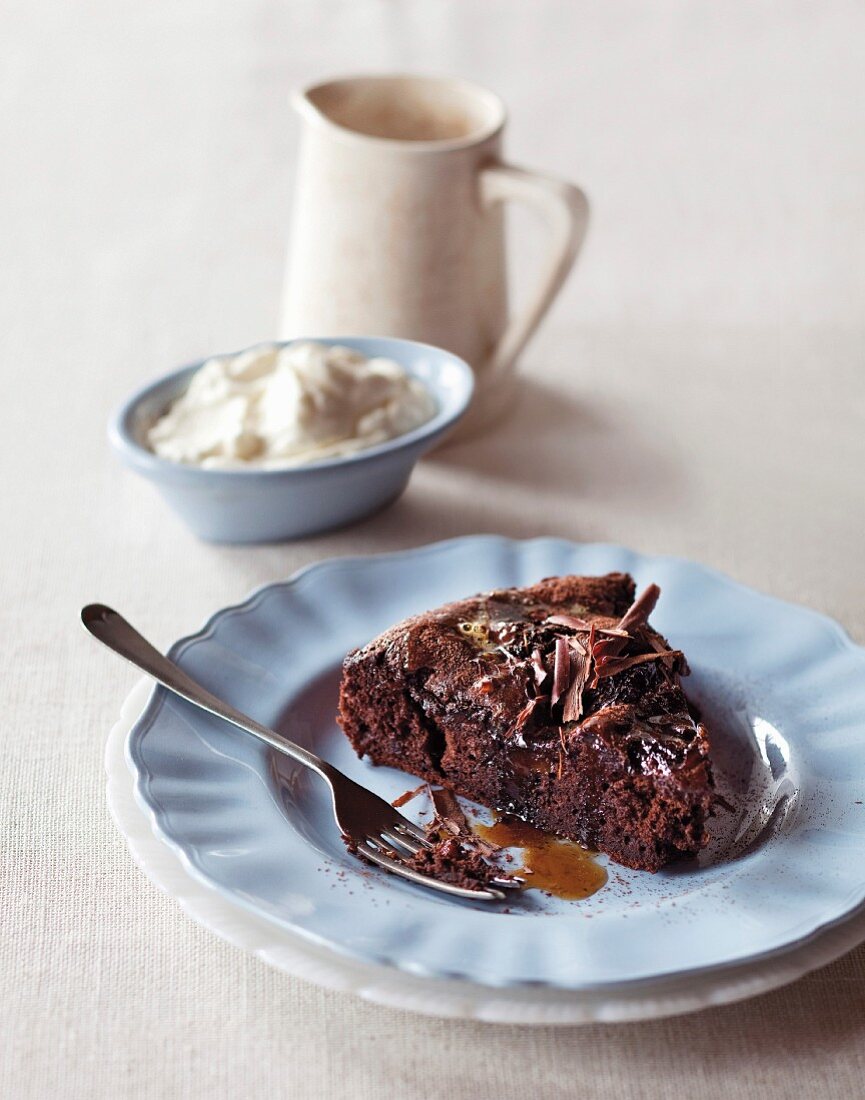Chocolate and plum cake with coffee syrup