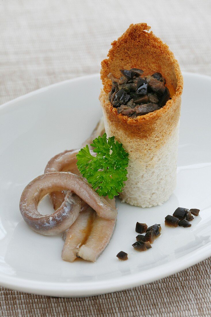 Anchovies with a stuffed toast roll
