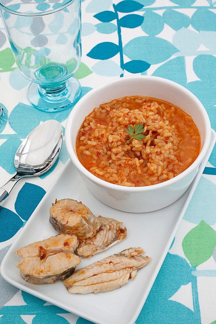 Arroz Caldoso (Spanish rice stew) with fish