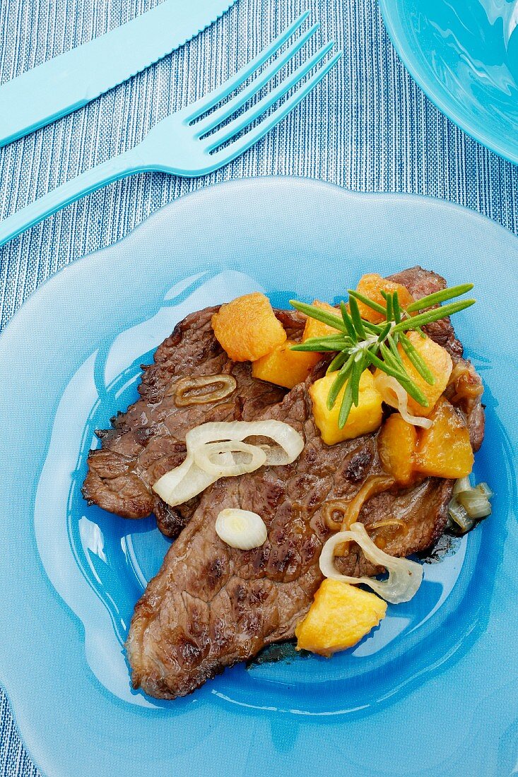 Veal escalope with peaches