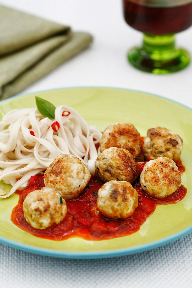 Chicken meatballs with tomato sauce