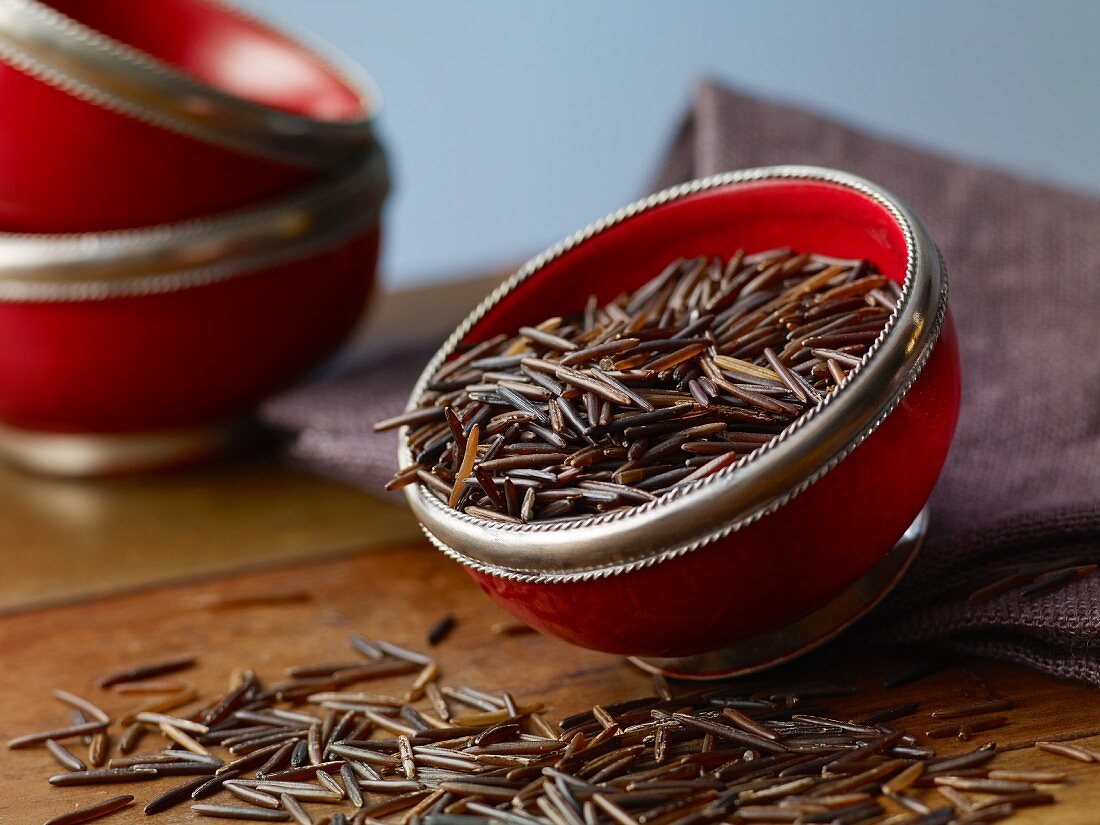 Wild rice in a red bowl