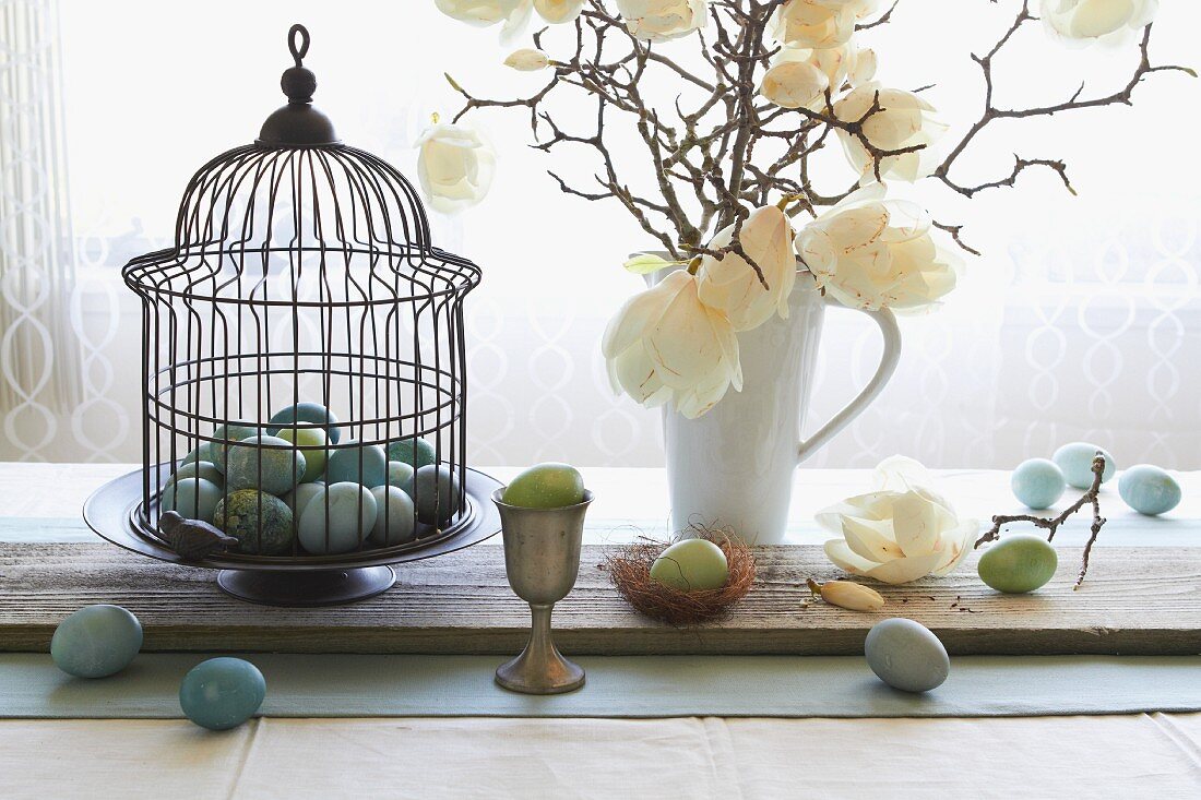 Still-life arrangement of Easter eggs
