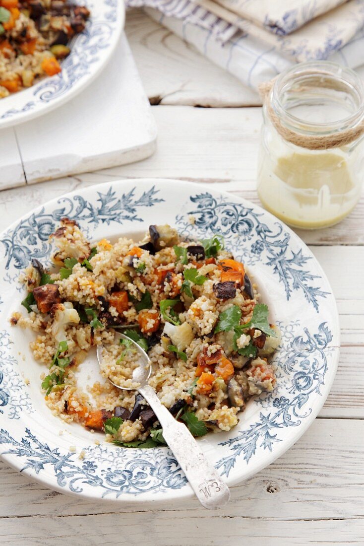Couscous salad with grilled vegetables and coriander