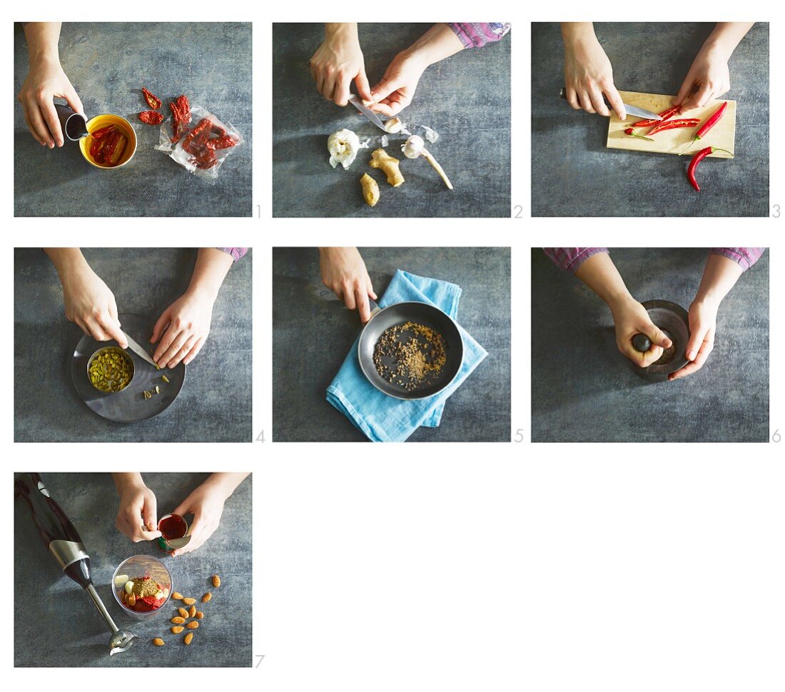 Oriental spice paste being made