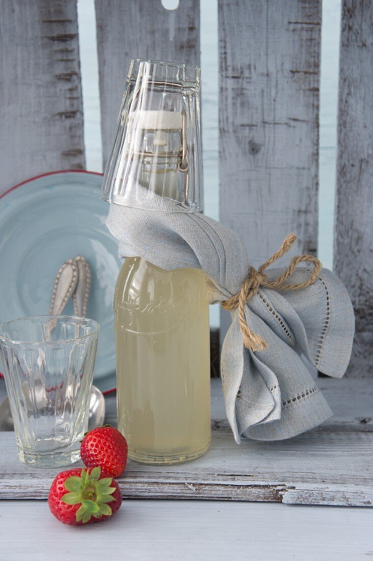 Elderflower syrup with rose petals