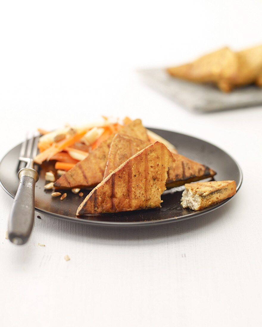 Grilled smoked tofu with carrot salad