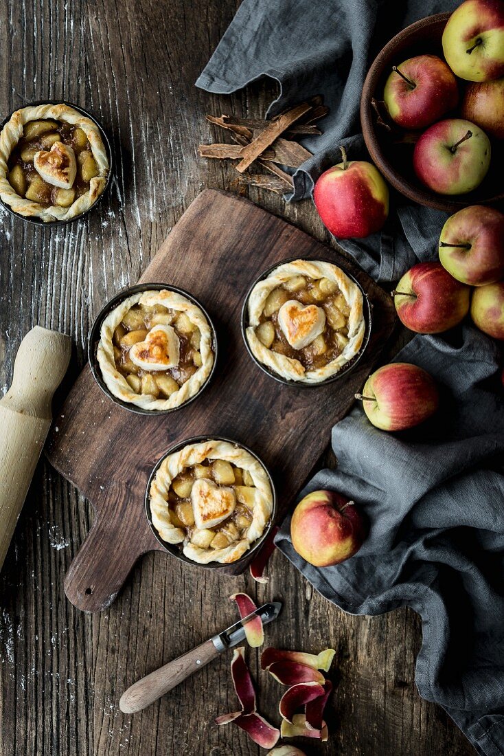 Apple tartlets decorated with hearts