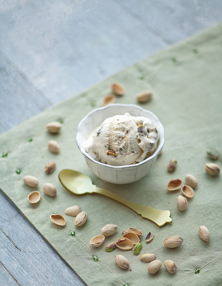 A bowl of pistachio ice cream
