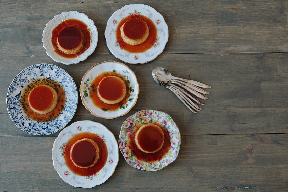 Six servings of creme caramel