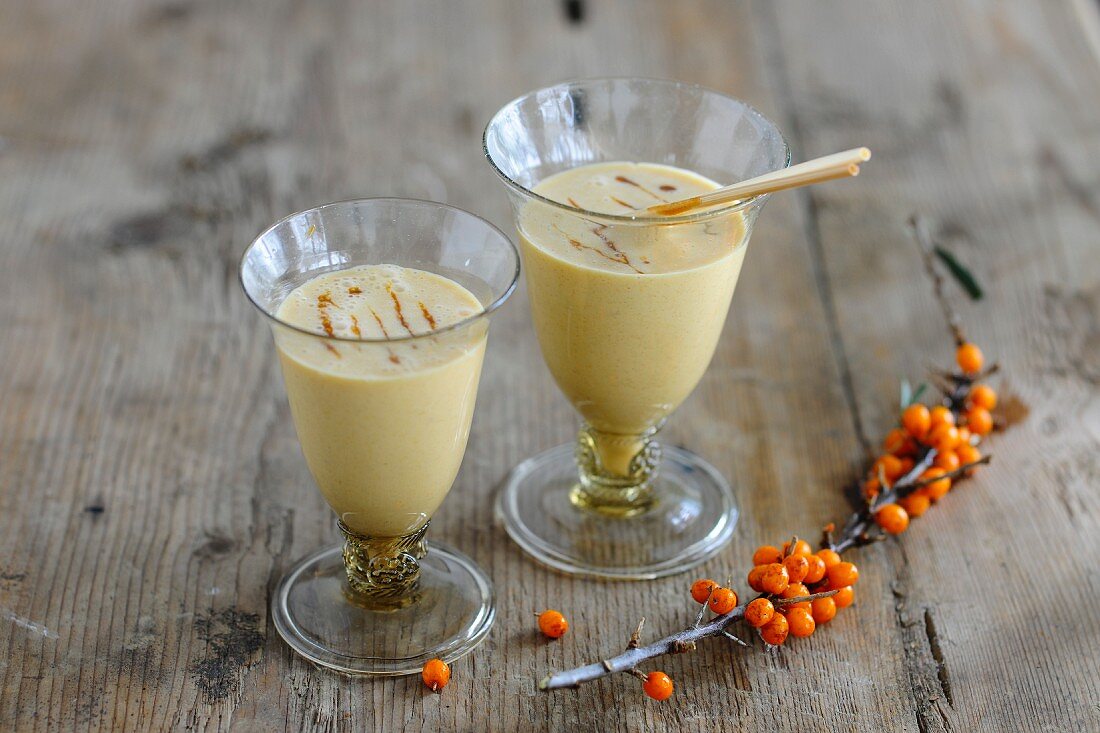 Two glasses of sea buckthorn lassi