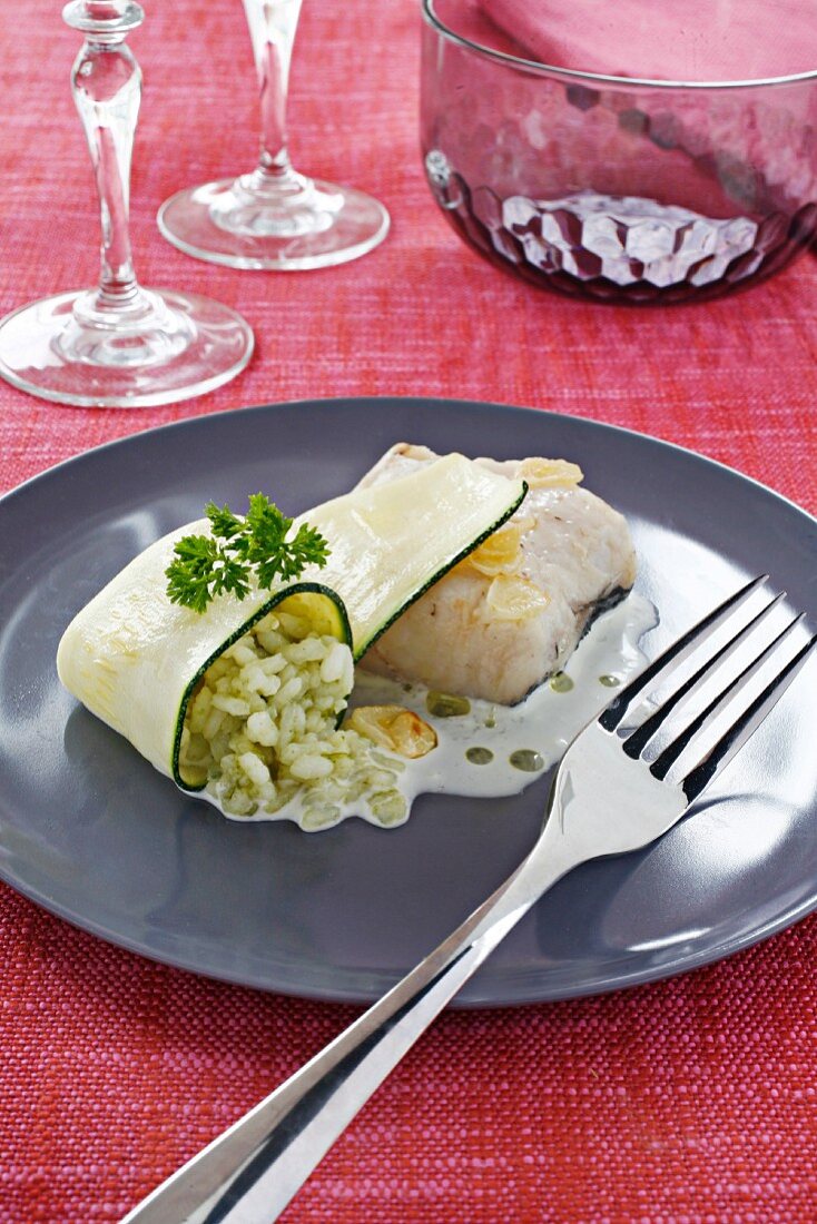 Hake fillet with green rice