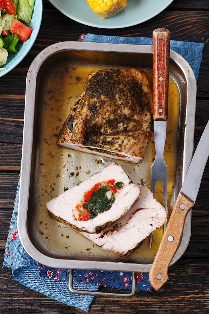 Turkey breast filled with spinach and pepper