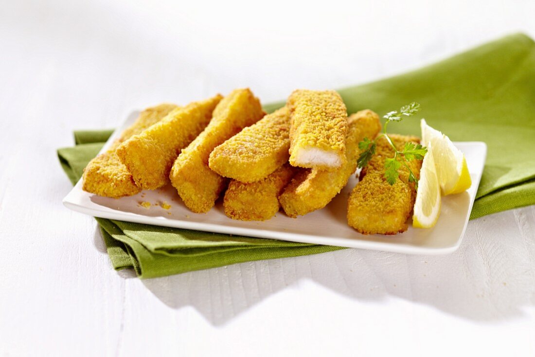 Fish fingers on a serving platter