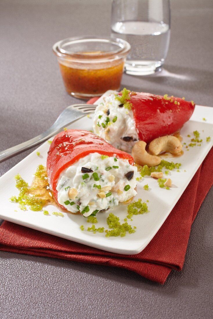 Red peppers filled with goat's cream cheese