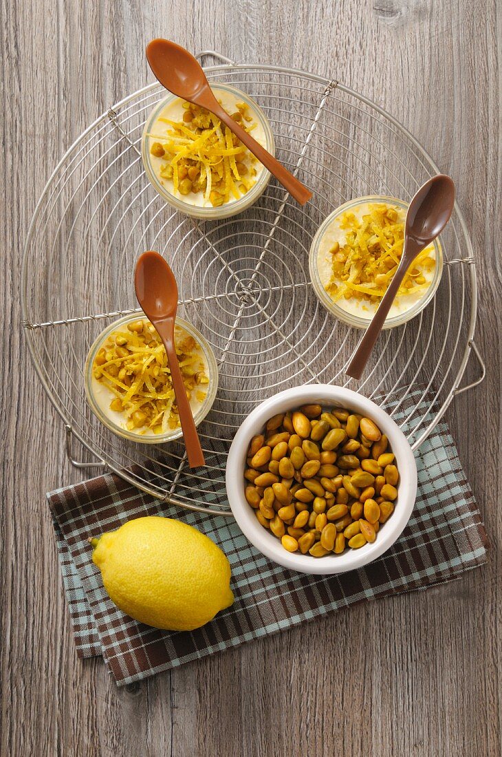 Pistachio nut cream with lemon zest (seen above)