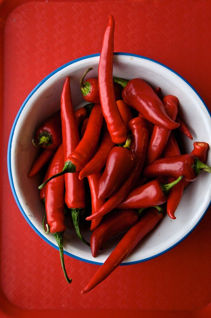 A bowl of red jalapeño peppers