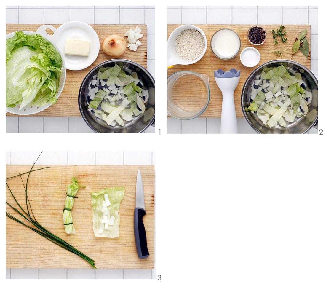 Kopfsalat-Zwiebelsuppe zubereiten
