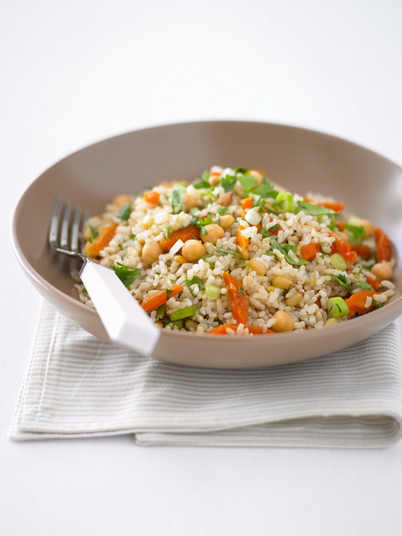 Brown Rice Salad with Apricots and Pine Nuts