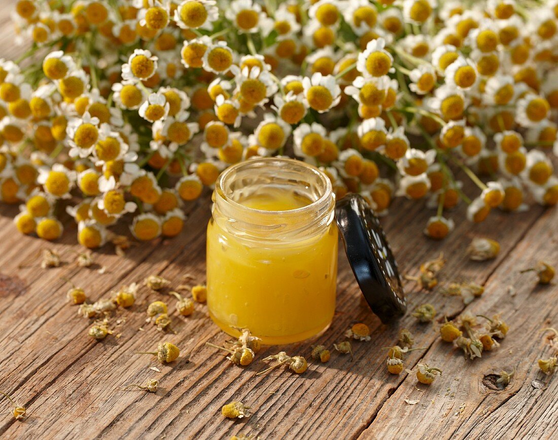 A jar of chamomile ointment