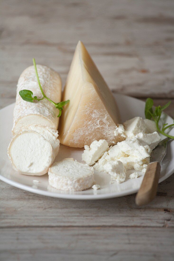 A cheese plate with goat's cheese