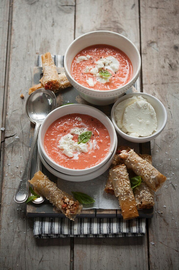 Tomato soup with goat's cheese