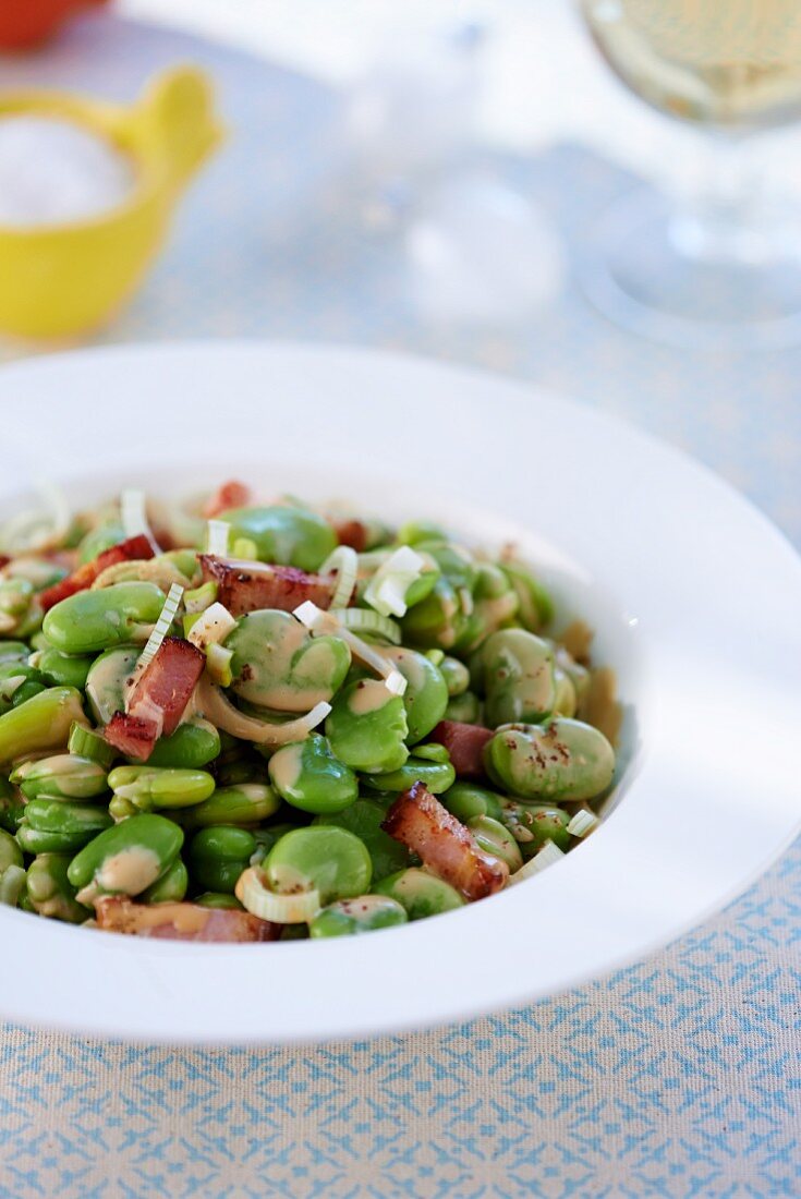 Fava beans with bacon and onions